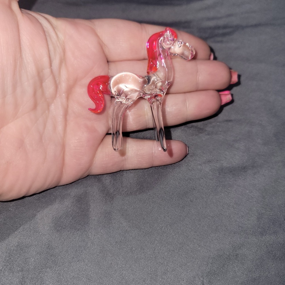 Vtg Hand Blown Stretched Spun Glass Horse Miniature Collectible Figurine Pink - Picture 6 of 8